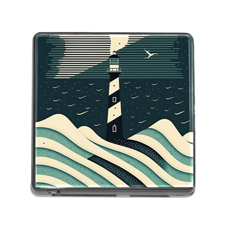 Lighthouse Abstract Ocean Sea Waves Water Blue Memory Card Reader (Square 5 Slot)