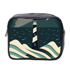 Lighthouse Abstract Ocean Sea Waves Water Blue Mini Toiletries Bag (two Sides) by Pakemis