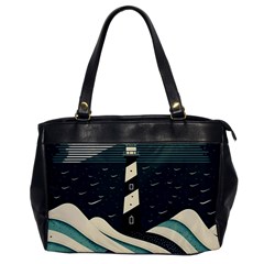 Lighthouse Abstract Ocean Sea Waves Water Blue Oversize Office Handbag by Pakemis