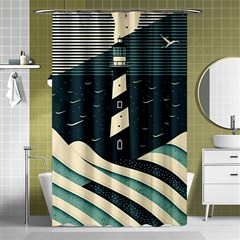 Lighthouse Abstract Ocean Sea Waves Water Blue Shower Curtain 48  X 72  (small)  by Pakemis