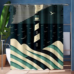 Lighthouse Abstract Ocean Sea Waves Water Blue Shower Curtain 60  X 72  (medium)  by Pakemis