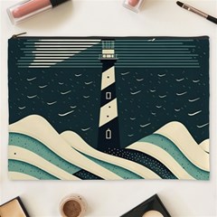 Lighthouse Abstract Ocean Sea Waves Water Blue Cosmetic Bag (xxxl) by Pakemis