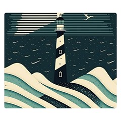 Lighthouse Abstract Ocean Sea Waves Water Blue Premium Plush Fleece Blanket (small) by Pakemis