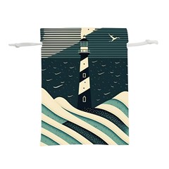 Lighthouse Abstract Ocean Sea Waves Water Blue Lightweight Drawstring Pouch (l)