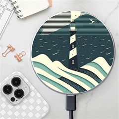 Lighthouse Abstract Ocean Sea Waves Water Blue Wireless Fast Charger(white) by Pakemis