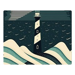 Lighthouse Abstract Ocean Sea Waves Water Blue One Side Premium Plush Fleece Blanket (large) by Pakemis