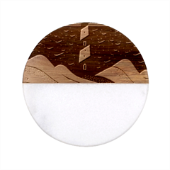 Lighthouse Abstract Ocean Sea Waves Water Blue Classic Marble Wood Coaster (round)  by Pakemis