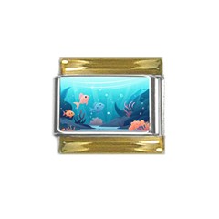 Ai Generated Ocean Sea Fish Aquatic Water Nature 4 Gold Trim Italian Charm (9mm) by Pakemis