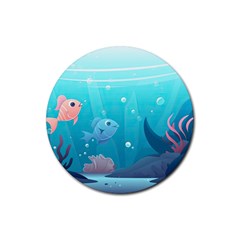 Ai Generated Ocean Sea Fish Aquatic Water Nature 4 Rubber Coaster (round) by Pakemis