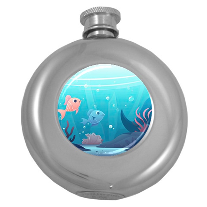 Ai Generated Ocean Sea Fish Aquatic Water Nature 4 Round Hip Flask (5 oz)