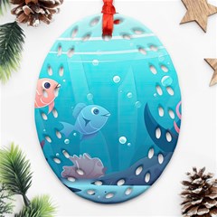 Ai Generated Ocean Sea Fish Aquatic Water Nature 4 Ornament (oval Filigree) by Pakemis