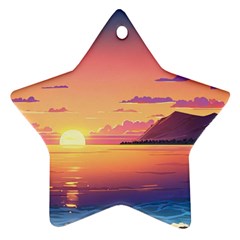 Sunset Ocean Beach Water Tropical Island Vacation 3 Ornament (star)