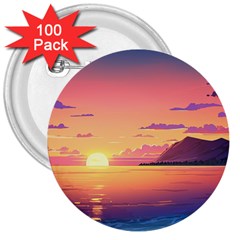 Sunset Ocean Beach Water Tropical Island Vacation 3 3  Buttons (100 Pack)  by Pakemis