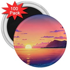 Sunset Ocean Beach Water Tropical Island Vacation 3 3  Magnets (100 Pack) by Pakemis