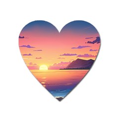 Sunset Ocean Beach Water Tropical Island Vacation 3 Heart Magnet by Pakemis