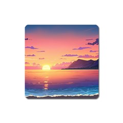 Sunset Ocean Beach Water Tropical Island Vacation 3 Square Magnet by Pakemis