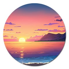 Sunset Ocean Beach Water Tropical Island Vacation 3 Magnet 5  (round) by Pakemis