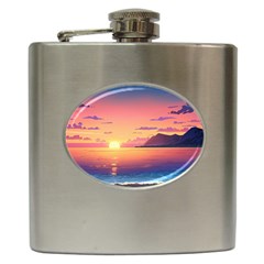 Sunset Ocean Beach Water Tropical Island Vacation 3 Hip Flask (6 Oz) by Pakemis