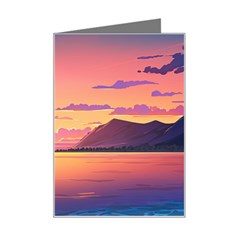 Sunset Ocean Beach Water Tropical Island Vacation 3 Mini Greeting Card by Pakemis