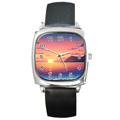 Sunset Ocean Beach Water Tropical Island Vacation 3 Square Metal Watch