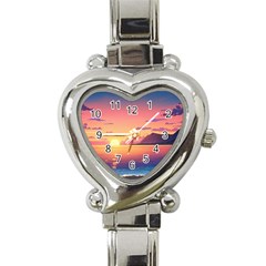 Sunset Ocean Beach Water Tropical Island Vacation 3 Heart Italian Charm Watch by Pakemis