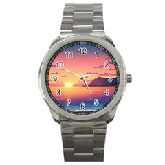 Sunset Ocean Beach Water Tropical Island Vacation 3 Sport Metal Watch by Pakemis