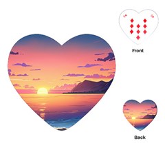 Sunset Ocean Beach Water Tropical Island Vacation 3 Playing Cards Single Design (heart) by Pakemis