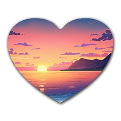 Sunset Ocean Beach Water Tropical Island Vacation 3 Heart Mousepad by Pakemis