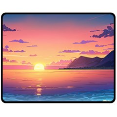 Sunset Ocean Beach Water Tropical Island Vacation 3 One Side Fleece Blanket (medium) by Pakemis