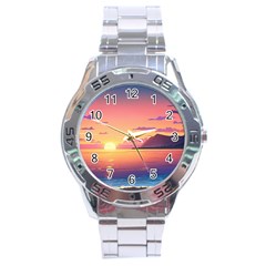 Sunset Ocean Beach Water Tropical Island Vacation 3 Stainless Steel Analogue Watch by Pakemis