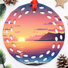 Sunset Ocean Beach Water Tropical Island Vacation 3 Ornament (round Filigree) by Pakemis