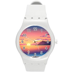 Sunset Ocean Beach Water Tropical Island Vacation 3 Round Plastic Sport Watch (m) by Pakemis