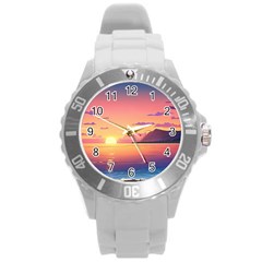 Sunset Ocean Beach Water Tropical Island Vacation 3 Round Plastic Sport Watch (l) by Pakemis