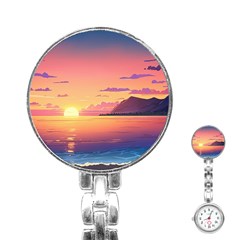 Sunset Ocean Beach Water Tropical Island Vacation 3 Stainless Steel Nurses Watch by Pakemis