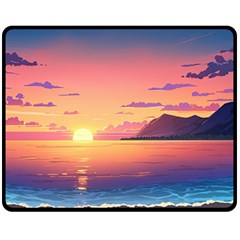 Sunset Ocean Beach Water Tropical Island Vacation 3 Fleece Blanket (medium) by Pakemis