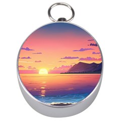 Sunset Ocean Beach Water Tropical Island Vacation 3 Silver Compasses by Pakemis