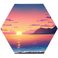 Sunset Ocean Beach Water Tropical Island Vacation 3 Wooden Puzzle Hexagon by Pakemis