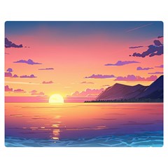 Sunset Ocean Beach Water Tropical Island Vacation 3 One Side Premium Plush Fleece Blanket (medium) by Pakemis