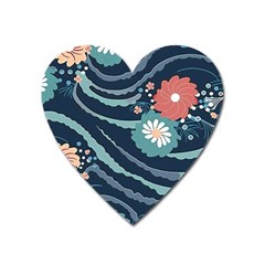 Waves Flowers Pattern Water Floral Minimalist Heart Magnet by Pakemis