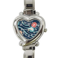 Waves Flowers Pattern Water Floral Minimalist Heart Italian Charm Watch by Pakemis