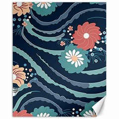 Waves Flowers Pattern Water Floral Minimalist Canvas 16  X 20  by Pakemis