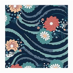 Waves Flowers Pattern Water Floral Minimalist Medium Glasses Cloth by Pakemis