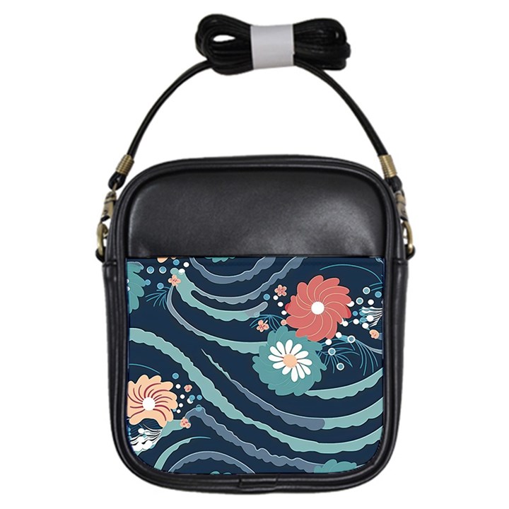 Waves Flowers Pattern Water Floral Minimalist Girls Sling Bag