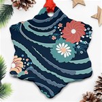 Waves Flowers Pattern Water Floral Minimalist Snowflake Ornament (Two Sides) Front