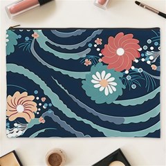 Waves Flowers Pattern Water Floral Minimalist Cosmetic Bag (xxxl) by Pakemis