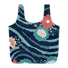 Waves Flowers Pattern Water Floral Minimalist Full Print Recycle Bag (l) by Pakemis