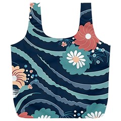 Waves Flowers Pattern Water Floral Minimalist Full Print Recycle Bag (xl) by Pakemis