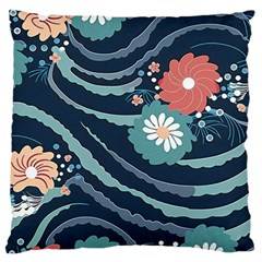 Waves Flowers Pattern Water Floral Minimalist Standard Premium Plush Fleece Cushion Case (one Side) by Pakemis