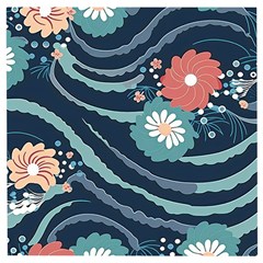 Waves Flowers Pattern Water Floral Minimalist Wooden Puzzle Square by Pakemis