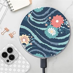 Waves Flowers Pattern Water Floral Minimalist Wireless Fast Charger(white) by Pakemis